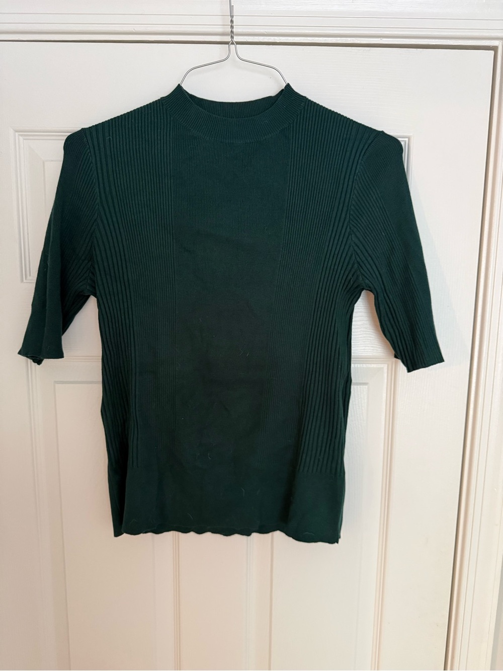 Galeries Lafayette Women's Dark Green Ribbed Short Sleeve Top